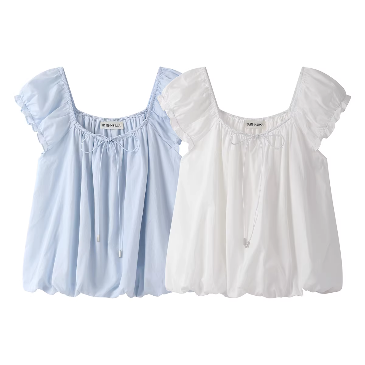 Áo sơ mi ngắn tay cổ vuông kiểu Pháp NSROU dành cho nữ, áo ngắn mùa hè mới với thiết kế độc đáo.