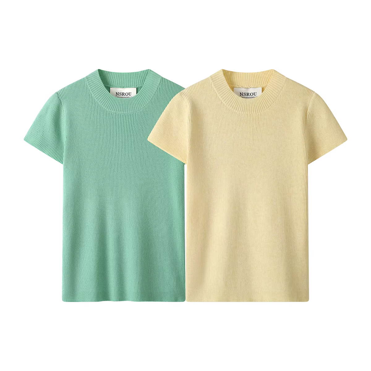 NSROU niche độc đáo, siêu xinh, áo dệt kim ngắn tay, áo thun nữ mặc trong mùa xuân hè, áo thun tay bồng