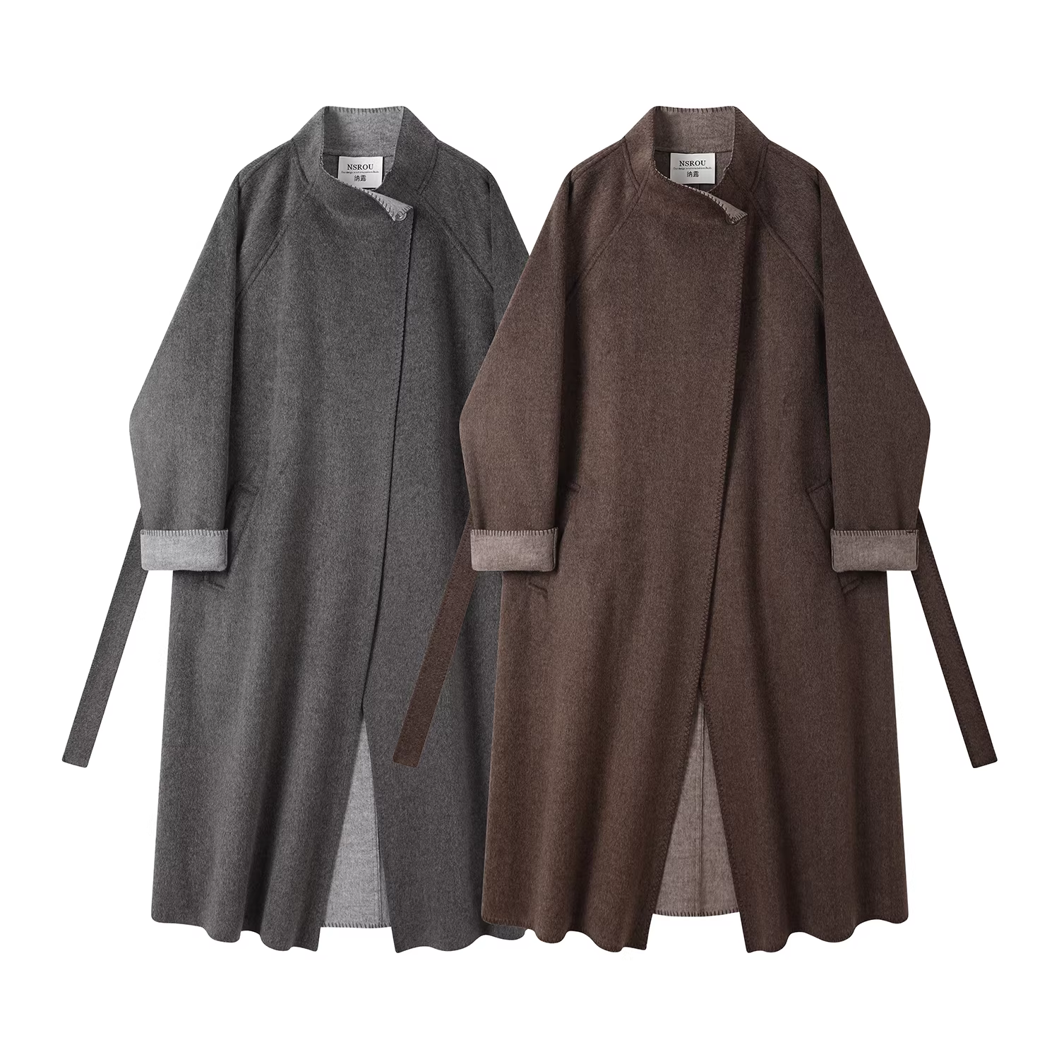Áo khoác len cổ đứng kiểu Anh cổ điển phong cách Hàn Quốc dành cho nữ, áo khoác dài vừa phải thanh lịch, tôn dáng, mùa thu đông.