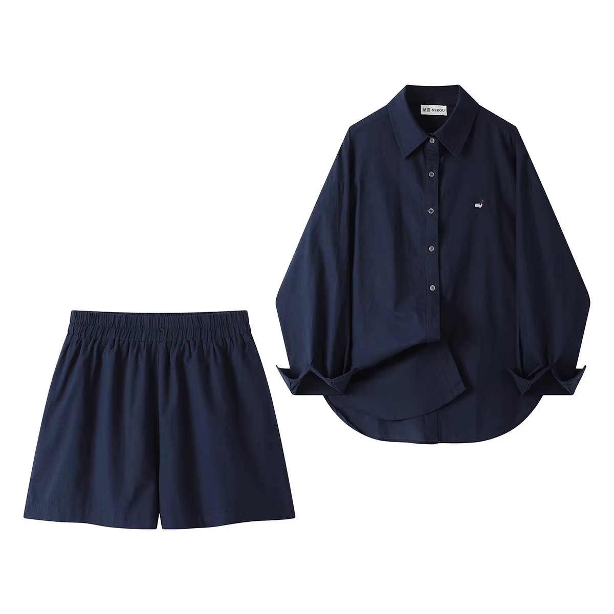 Bộ quần short cao eo thời thượng và trẻ trung dành cho nữ, áo chống nắng mùa hè thêu hình chú chó con.