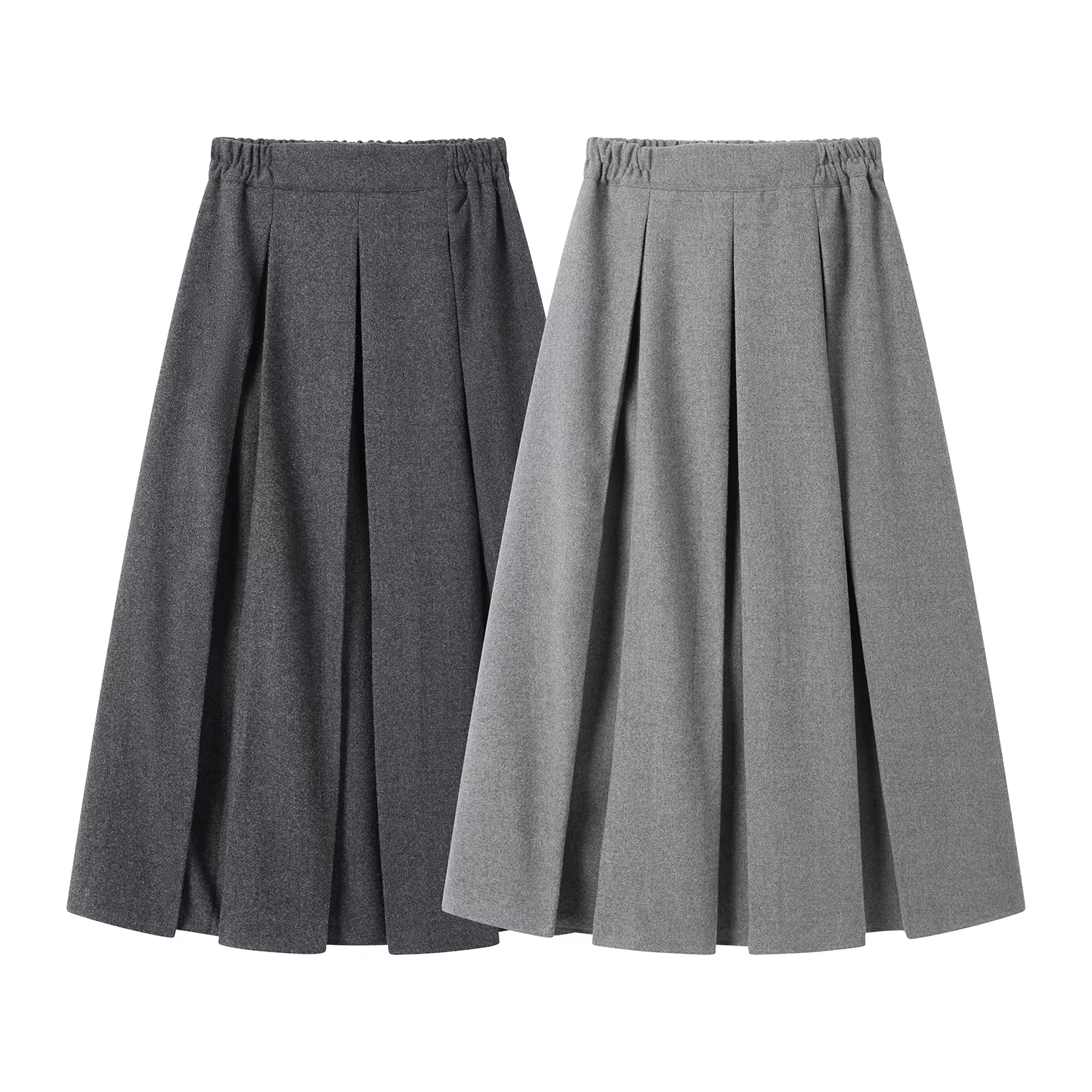 Váy midi xếp ly màu xám dáng xòe đa năng mùa thu đông dành cho nữ, kiểu dáng ôm dáng, chất liệu mềm mại, kiểu dáng váy dù