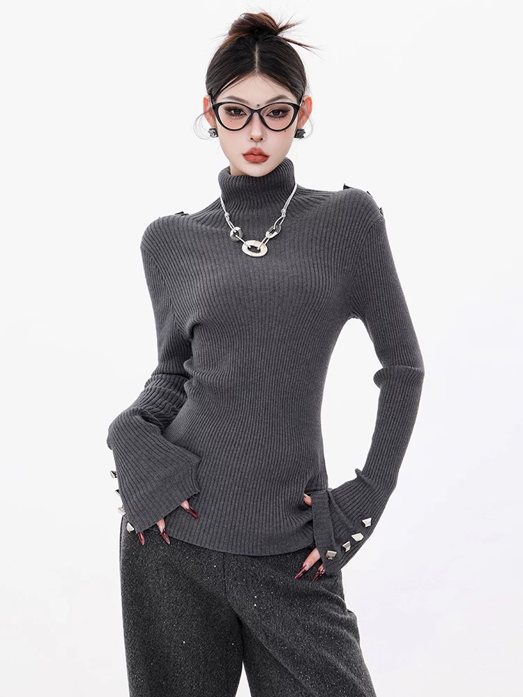 ABWEAR Silver Wing Hunter-Áo len dệt kim cổ tròn dài tay nguyên bản dành cho nữ mùa thu đông 2024 Áo thun ôm vừa vặn