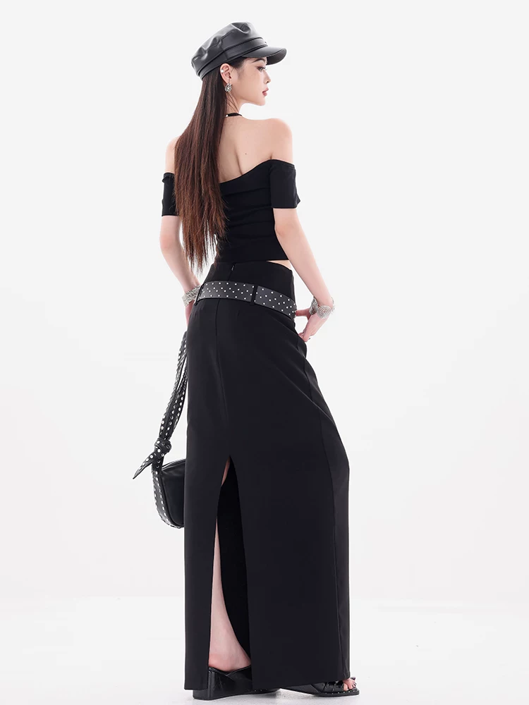 ABWEAR Modern Night - Váy thiết kế xẻ tà màu đen nguyên bản dành cho nữ, đa năng và tôn dáng, có thắt lưng Váy chữ A