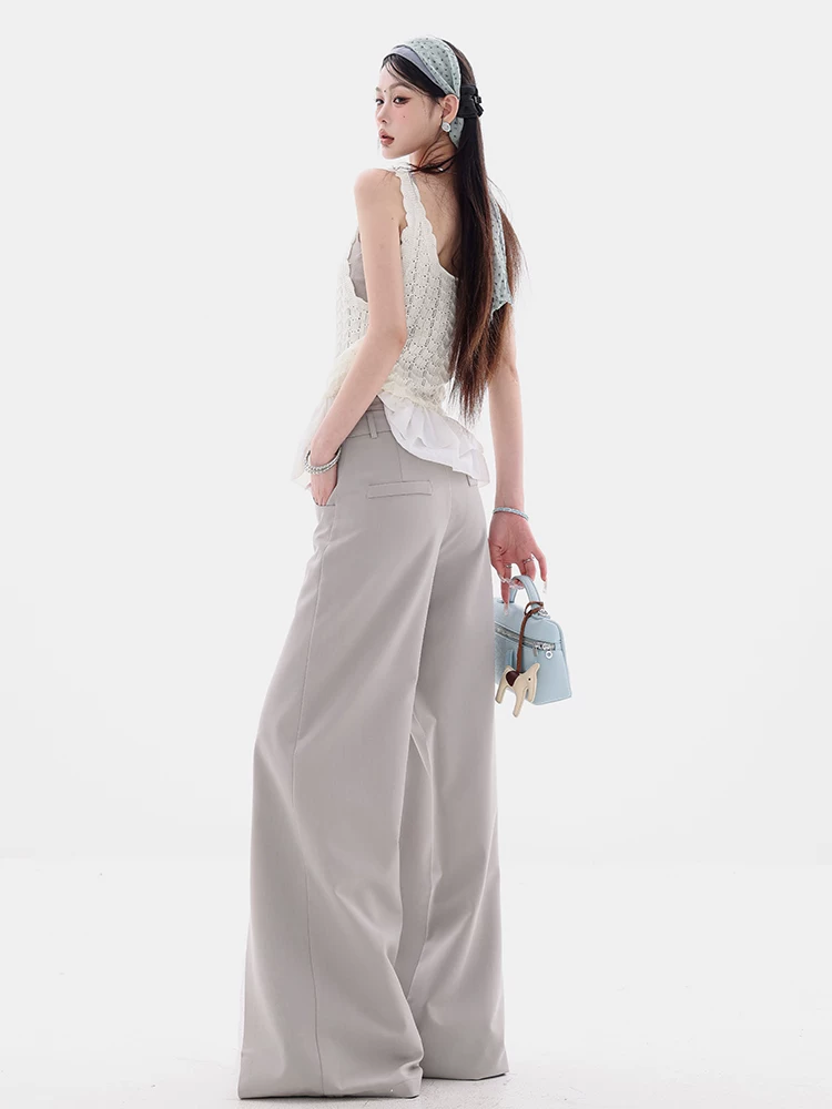 Quần nữ ABWEAR Romantic Monologue - Quần giả hai mảnh phối ren độc đáo, kiểu dáng xuông rộng, mới năm 2025