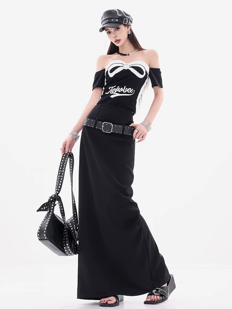 ABWEAR Modern Night - Váy thiết kế xẻ tà màu đen nguyên bản dành cho nữ, đa năng và tôn dáng, có thắt lưng Váy chữ A