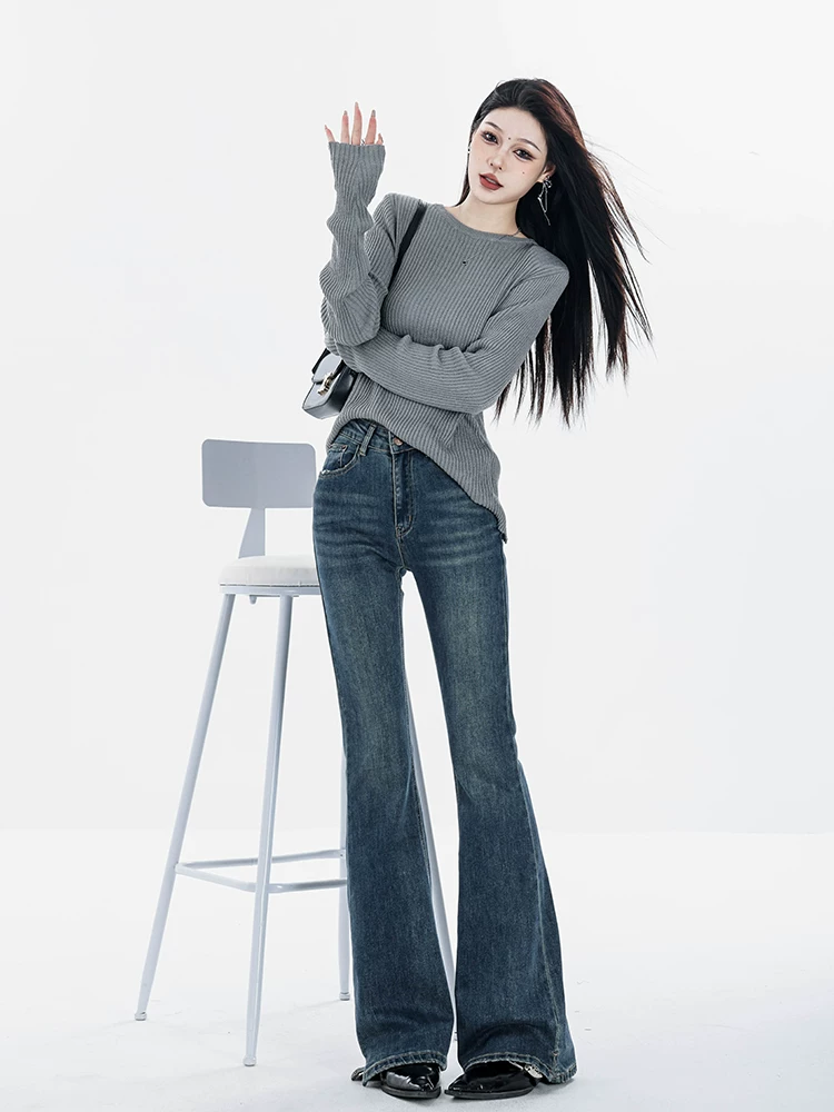 Quần Jeans Xòe Phong Cách Vintage Mùa Hè ABWEAR Cho Nữ 2025 Mẫu Mới Cạp Cao Giúp Giảm Béo