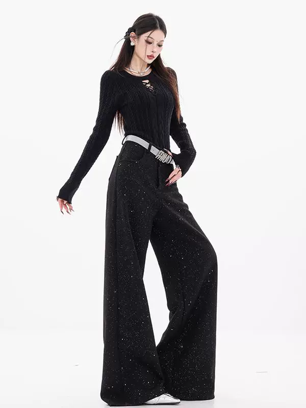 [Bee Happy Club] Quần âu len sequin nguyên bản của ABWEAR mùa thu đông mới quần ống rộng dáng rộng thẳng