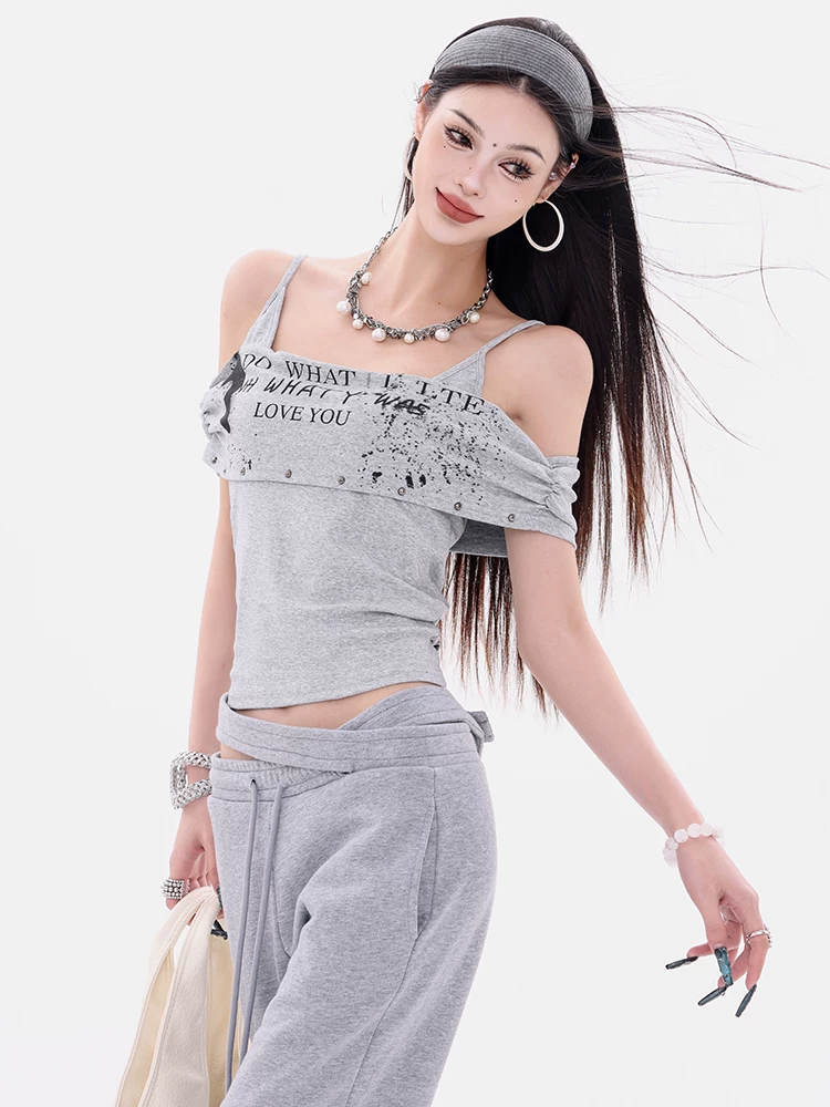 ABWEAR Line Formula - Thiết kế kim loại in chữ nguyên bản Áo yếm nữ Slim Fit có dây thắt lưng