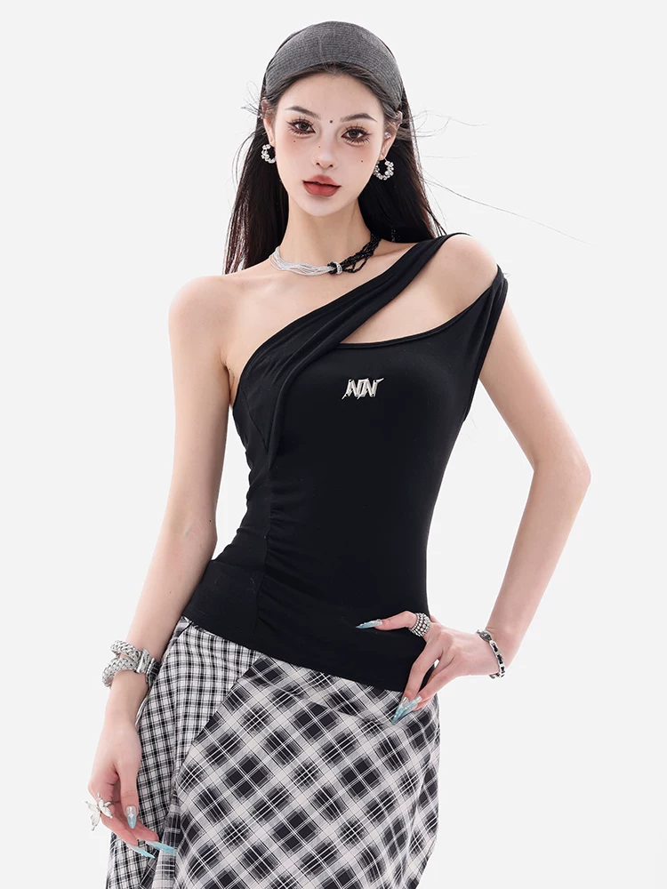 ABWEAR Modern City - Áo yếm không tay thiết kế dây đeo bất đối xứng nguyên bản dành cho nữ