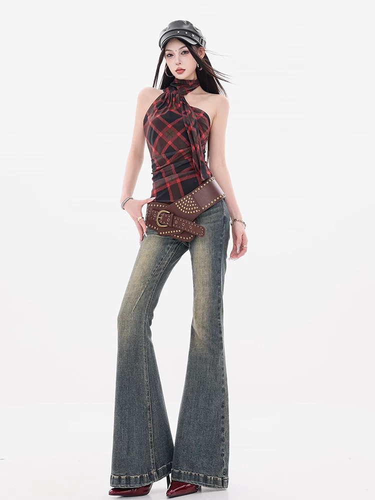 ABWEAR California Sunset-Quần jean cổ điển kiểu Mỹ nguyên bản dành cho nữ, quần ống loe dáng ôm mới mùa xuân hè