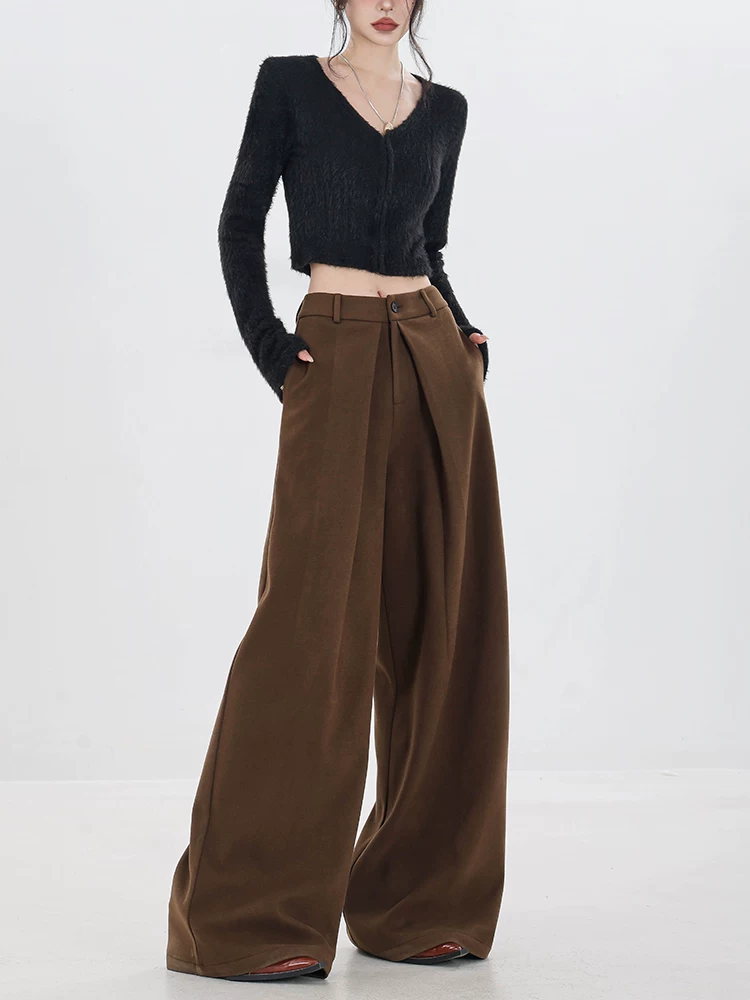 ABWEAR Urban Stroll - Quần ống rộng bằng len nguyên bản dành cho nữ, dày dặn cho mùa đông, kiểu dáng mới 2023, quần ống thẳng rộng