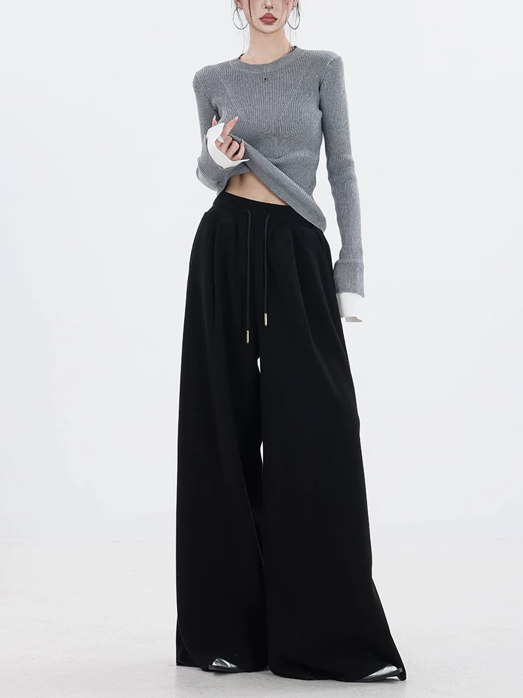 ABWEAR Comfort Guide - Quần ống rộng dày lót lông cừu mùa thu đông nguyên bản Quần thể thao nữ Quần ống rộng dáng rộng thường ngày
