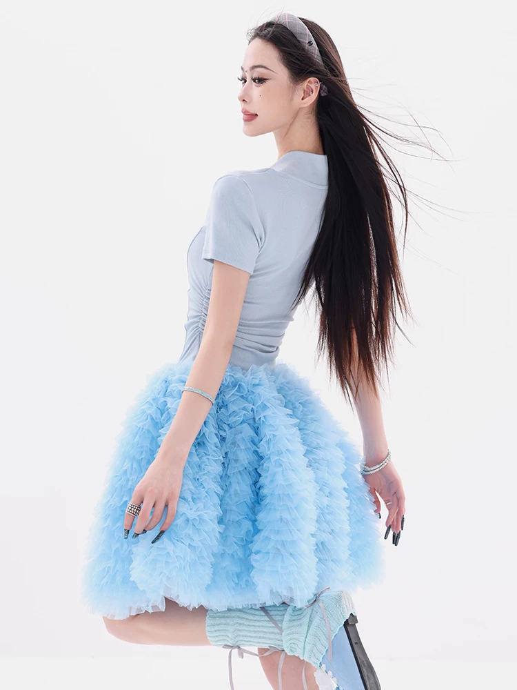 ABWEAR Ouro Dream - Áo thun ngắn tay kiểu dáng hot girl nguyên bản phối ren kiểu dáng hot girl mùa hè dành cho nữ