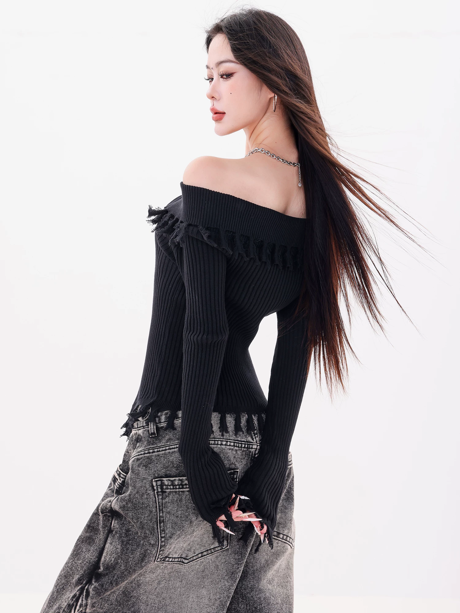 ABWLR Xidan Sand Dune-Original Hot Girl Style Áo len dài tay có cổ dành cho nữ mùa thu Áo có khóa kéo đôi Slim Fit