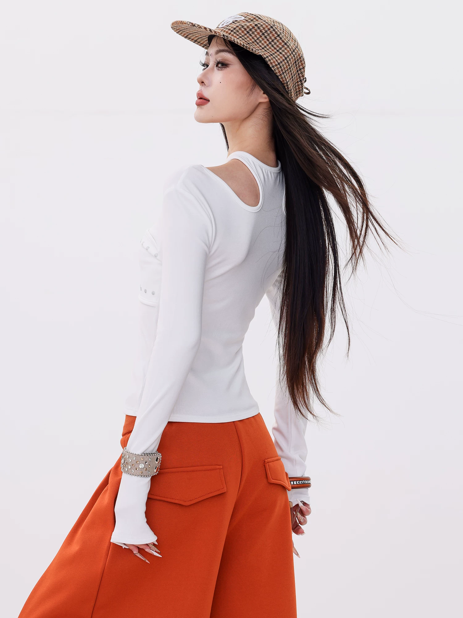 ABWLR Inspiration Time - Áo thun dài tay kiểu chữ phong cách Hot Girl nguyên bản dành cho nữ, kiểu dáng ôm vừa vặn, thiết kế rỗng