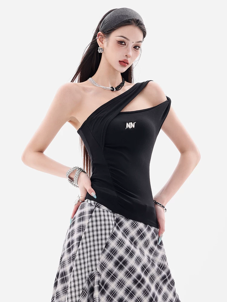 ABWEAR Modern City - Áo yếm không tay thiết kế dây đeo bất đối xứng nguyên bản dành cho nữ