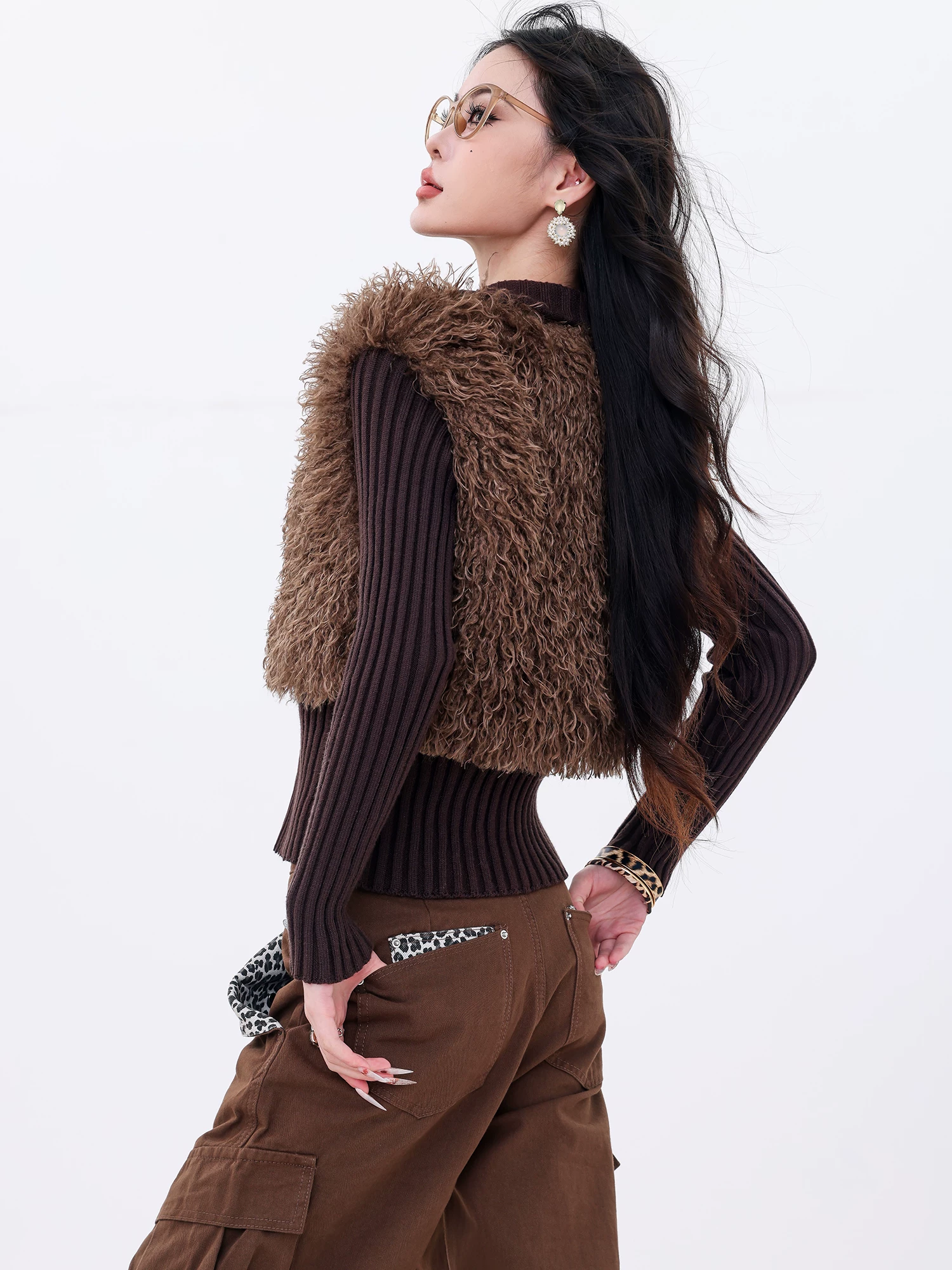 ABWLR Snow Top Mocha - Áo len dệt kim có khóa kéo thiết kế nguyên bản, áo len dệt kim có khóa kéo dành cho nữ, áo khoác len màu nâu