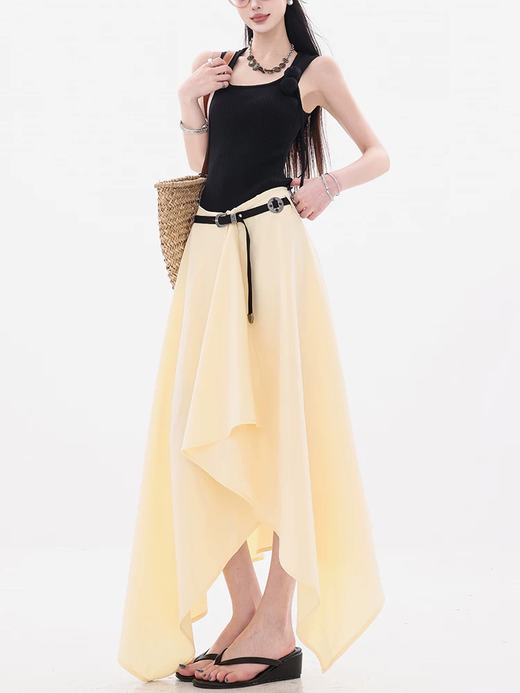 ABWEAR Wandering Painter - Váy chữ A thiết kế không đều kiểu dáng độc đáo Váy dài dáng rộng che phủ cho nữ