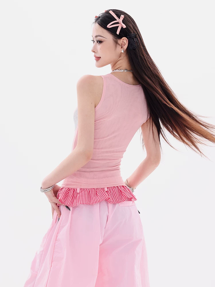 ABWEAR Shibuya Hot Girl - Áo yếm thiết kế đính đá phong cách Hàn Quốc nguyên bản dành cho nữ, áo không tay mùa hè mới