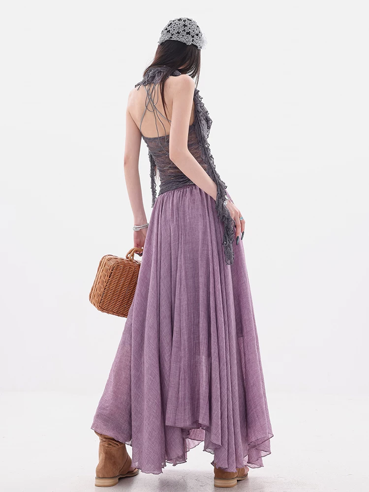 ABWEAR Tiệc trà ngọt kiểu Pháp - thiết kế eo thun nguyên bản Váy chữ A dành cho nữ, váy dài dáng rộng, giản dị