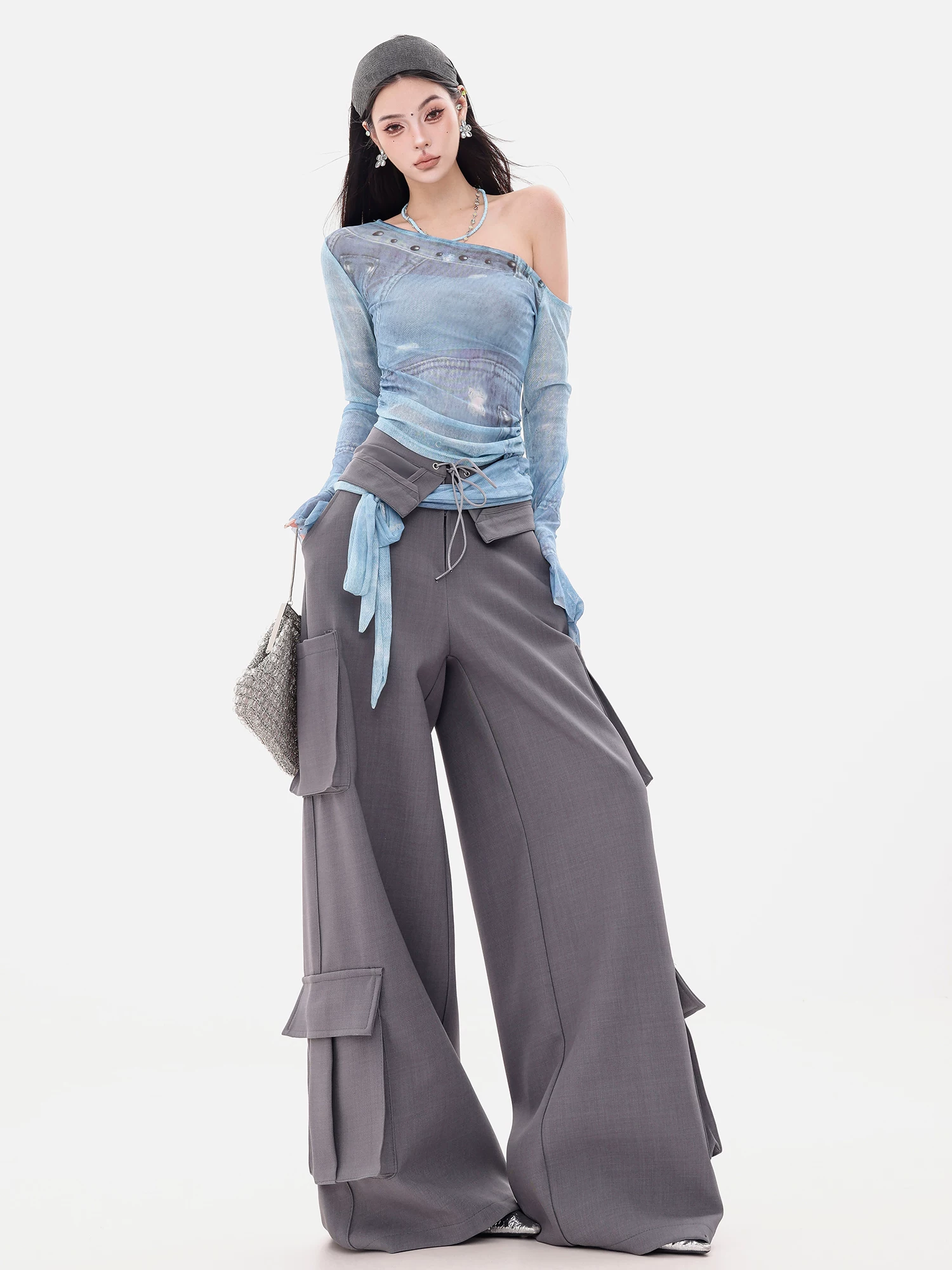 ABWEAR Phong cách Anh - Quần ống rộng buộc dây cao cấp phong cách Hàn Quốc nguyên bản dành cho nữ, quần công sở tôn dáng