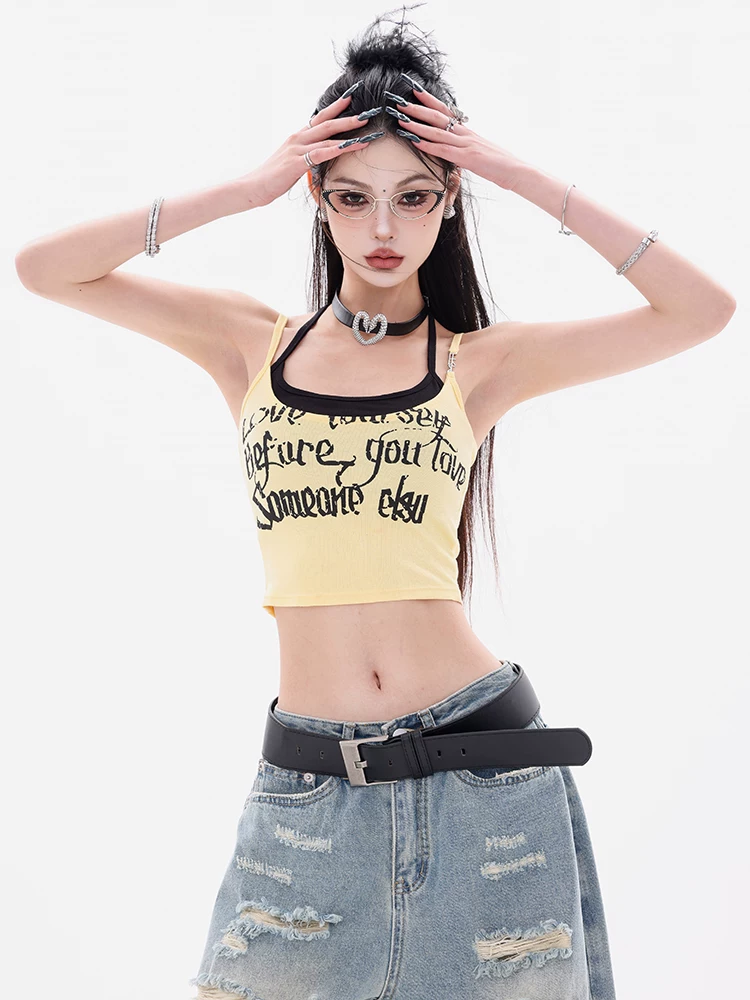 ABWEAR Summer Love - Áo ống hai dây kiểu Mỹ nguyên bản, áo vest giả hai mảnh, áo không tay ôm sát dành cho nữ