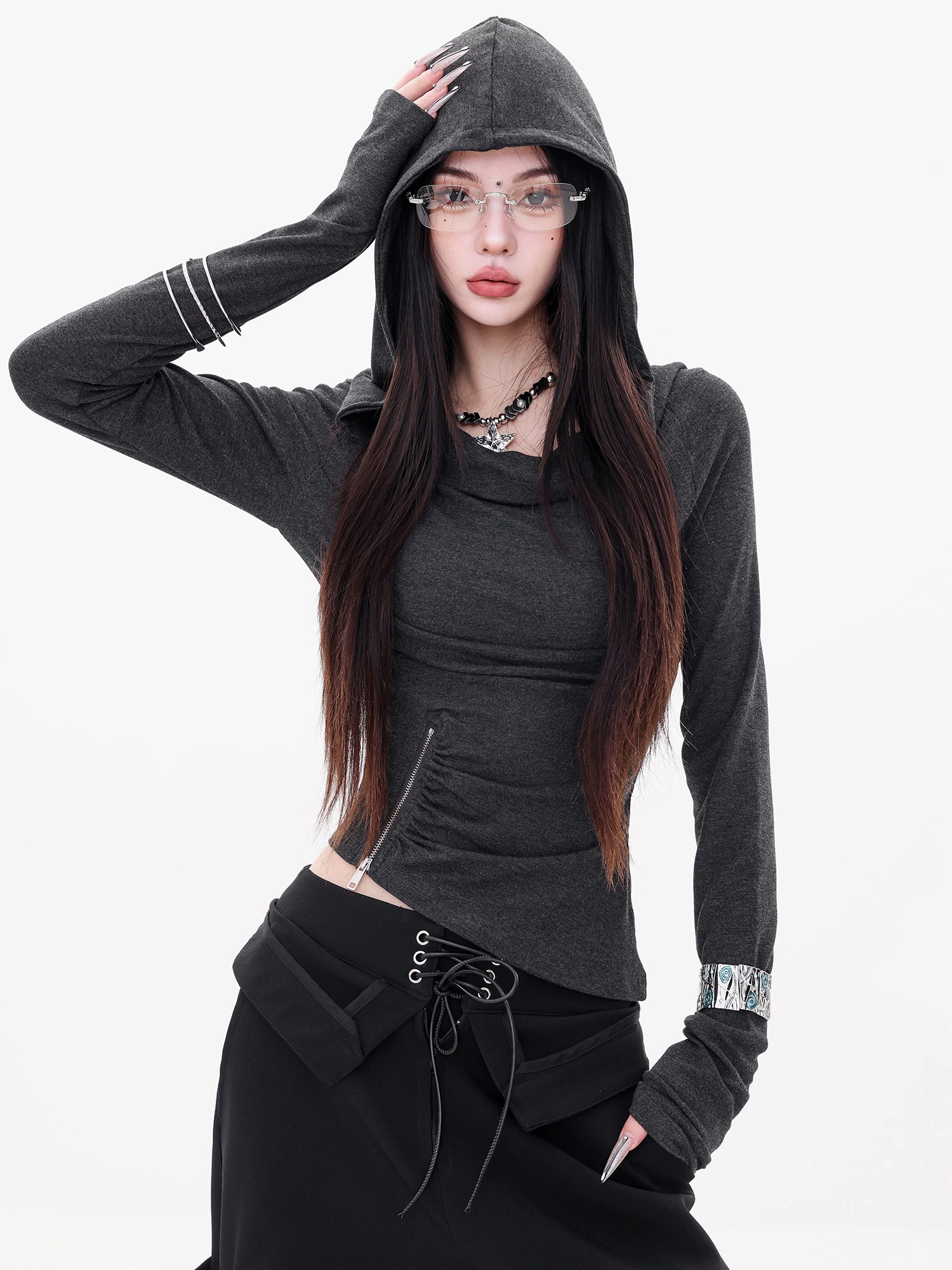 ABWLR Urban Journey - Thiết kế theo phong cách đường phố nguyên bản của Anh Áo hoodie dài tay có khóa kéo Áo kiểu dáng ôm vừa vặn dành cho nữ