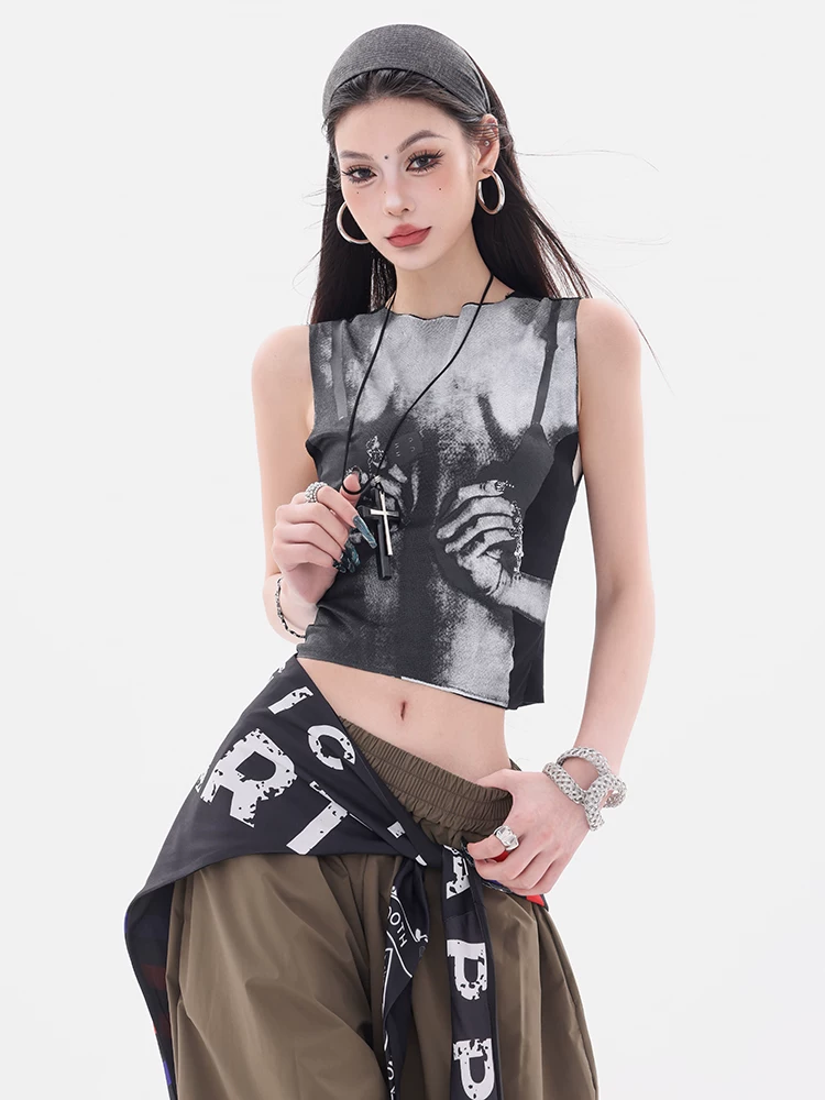 ABWEAR Rebel Aesthetics - Áo vest ngắn phong cách đường phố hạng nặng nguyên bản dành cho nữ, kiểu dáng ôm sát, áo khoác ngoài không tay