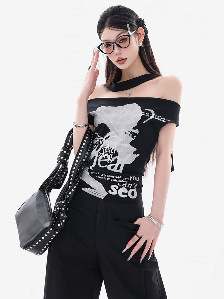 ABWEAR Tipsy Moment - Áo ba lỗ in hình cô gái nóng bỏng gốc Mỹ Áo ống ngắn mùa xuân dành cho nữ