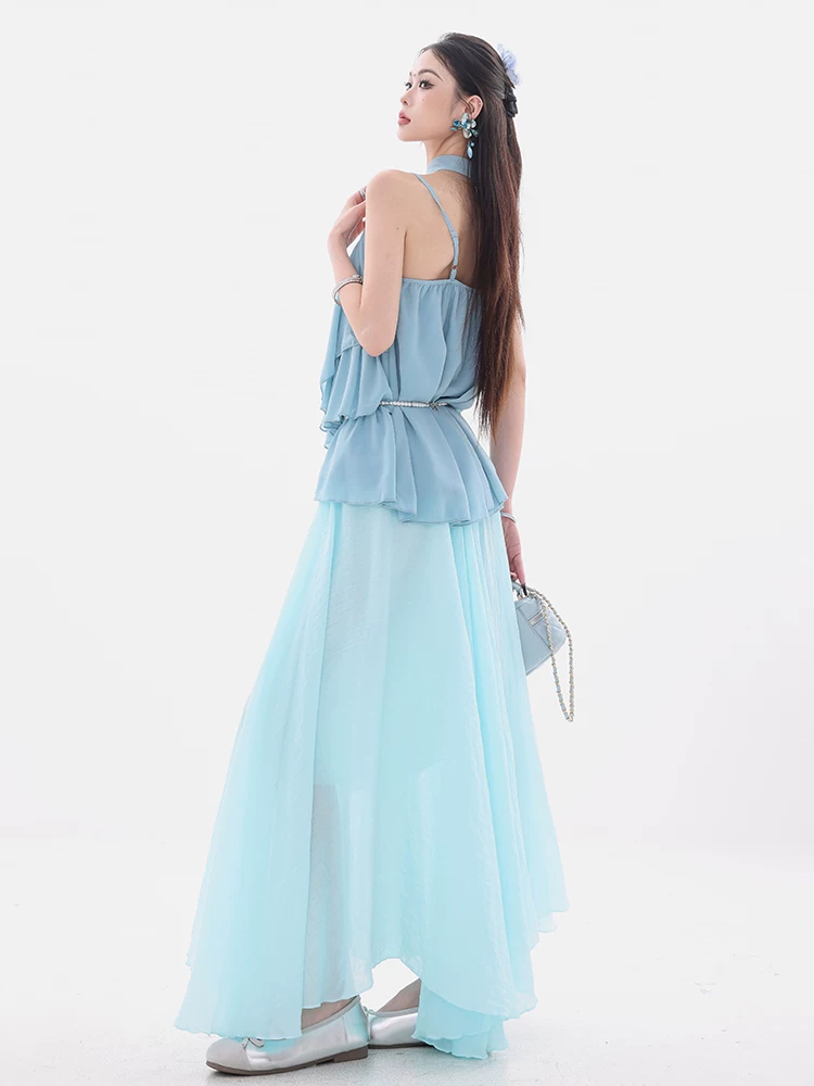 ABWEAR Tiệc trà ngọt kiểu Pháp - phong cách lười biếng thiết kế bất quy tắc Váy chữ A ôm eo dành cho nữ
