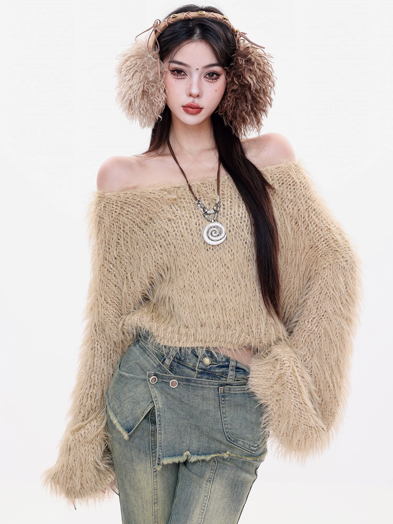 ABWLR Autumn Filter - Áo len đan tua rua phong cách lười biếng nguyên bản dành cho nữ, Áo len ngắn dáng rộng mùa đông mới