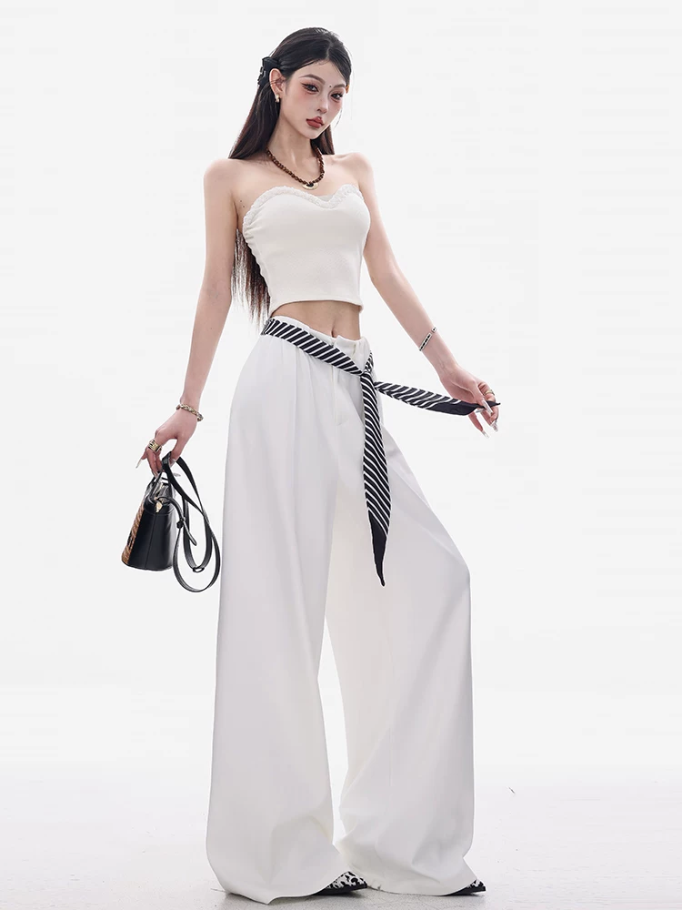 ABWEAR Set Art - Quần âu nữ cao cấp màu trắng nguyên bản, quần ống rộng dáng rộng mùa thu đông 2025