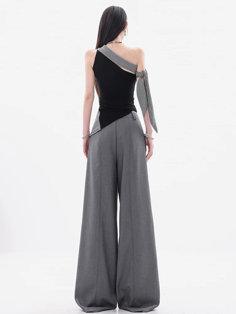 ABWEAR Gaohu Tiancai - Quần vest màu xám thiết kế dáng rộng nguyên bản dành cho nữ, kiểu dáng mỏng mùa hè, quần ống rộng dáng rộng mới