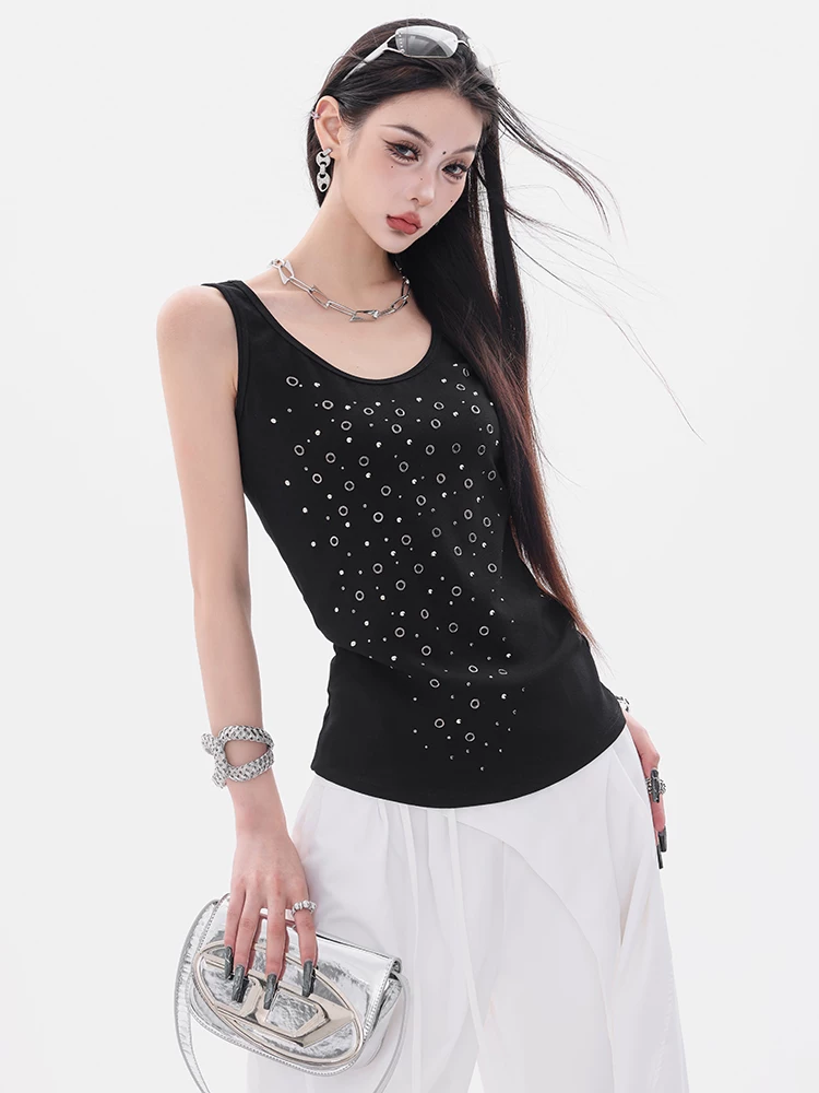 Thiết kế nhân vật ABWEAR-áo vest thiết kế đinh tán bằng kim loại nguyên bản dành cho nữ, áo không tay vừa vặn