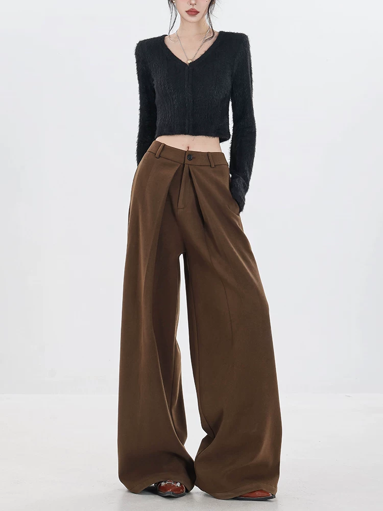 ABWEAR Urban Stroll - Quần ống rộng bằng len nguyên bản dành cho nữ, dày dặn cho mùa đông, kiểu dáng mới 2023, quần ống thẳng rộng