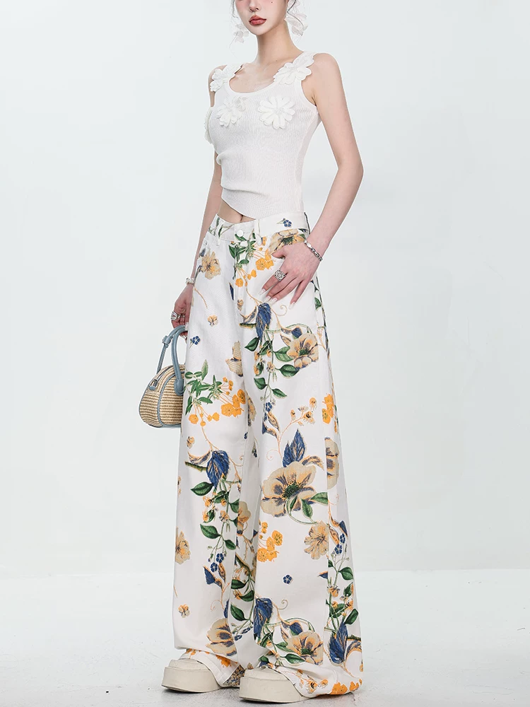 Quần jean ống rộng màu trắng thiết kế in họa tiết ABWEAR dành cho nữ, quần ống rộng dáng thẳng tôn dáng sành điệu