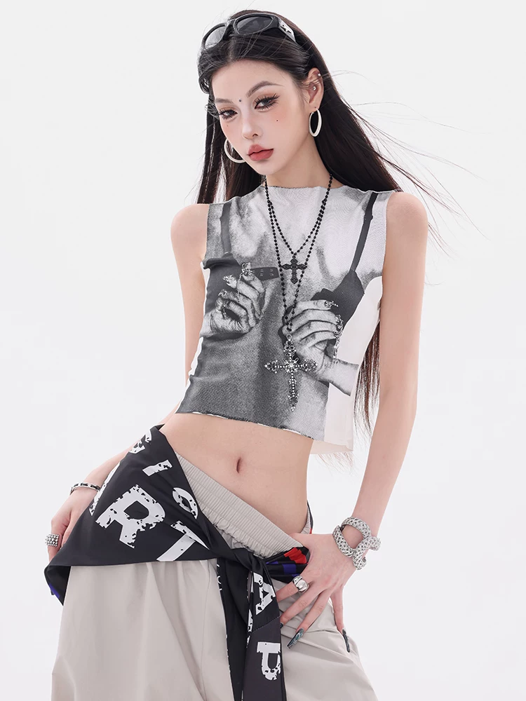 ABWEAR Rebel Aesthetics - Áo thun thiết kế in họa tiết độc đáo của Mỹ dành cho nữ, áo không tay thon gọn và đa năng