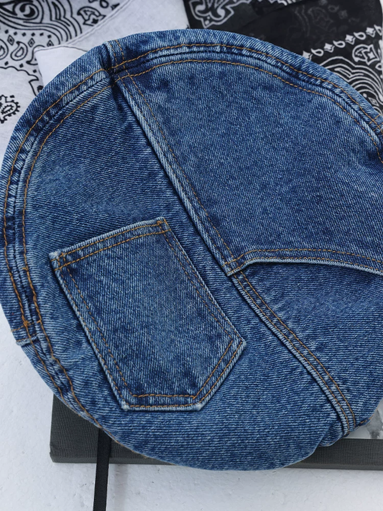 Mũ beret denim cổ điển ABWLR dành cho nữ, thiết kế độc đáo, kiểu dáng đã qua xử lý làm cũ và rách, mũ họa sĩ, thương hiệu thời trang đa năng