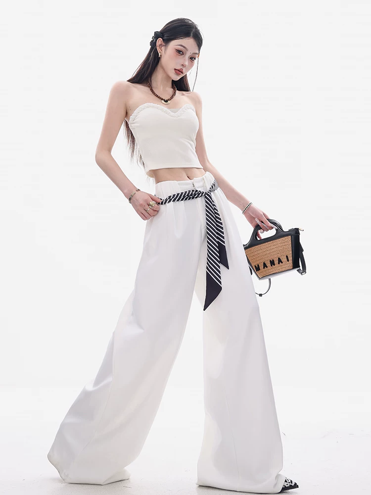 ABWEAR Set Art - Quần âu nữ cao cấp màu trắng nguyên bản, quần ống rộng dáng rộng mùa thu đông 2025