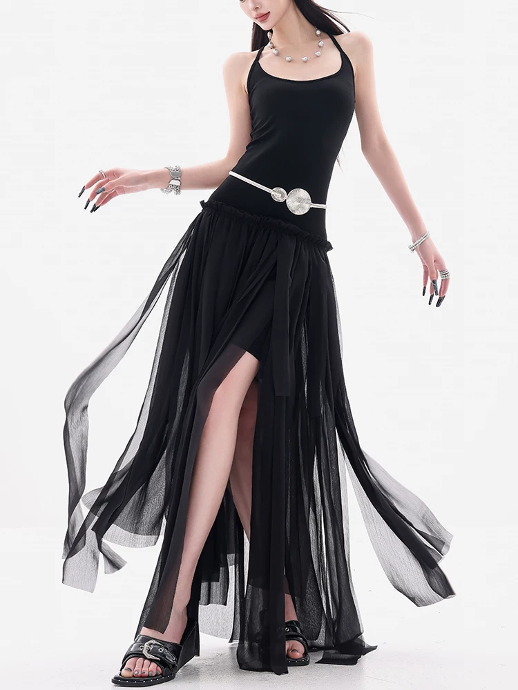 ABWEAR Inspiration Muse - Váy thiết kế ruy băng bất đối xứng xếp ly nguyên bản dành cho nữ, váy dài ôm eo, dáng ôm