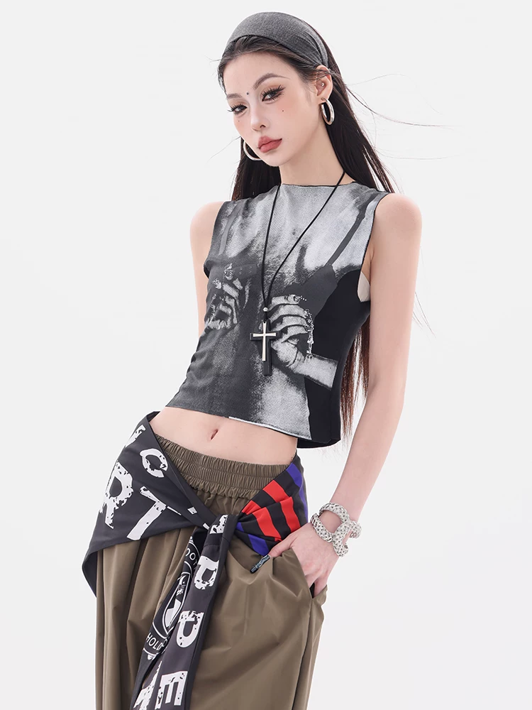 ABWEAR Rebel Aesthetics - Áo vest ngắn phong cách đường phố hạng nặng nguyên bản dành cho nữ, kiểu dáng ôm sát, áo khoác ngoài không tay