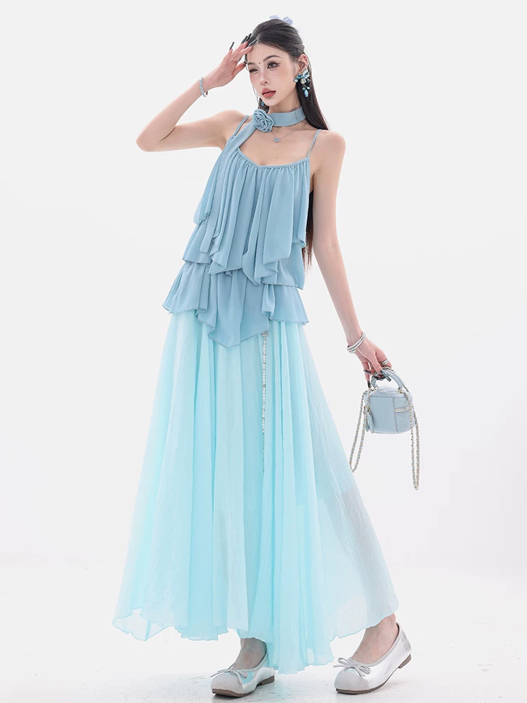 ABWEAR Tiệc trà ngọt kiểu Pháp - phong cách lười biếng thiết kế bất quy tắc Váy chữ A ôm eo dành cho nữ