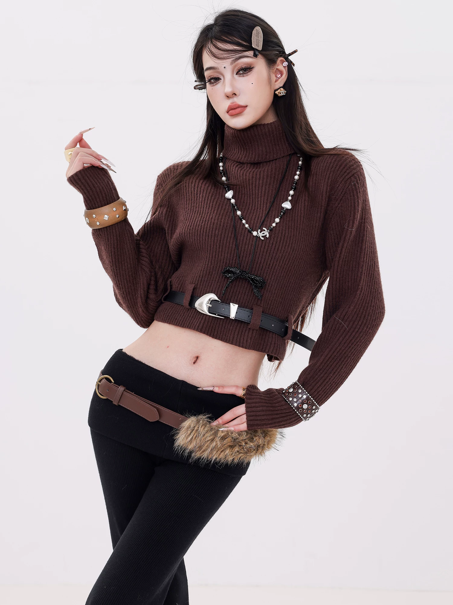 ABWLR Southern Breeze - Áo len cổ lọ nguyên bản dành cho nữ, áo chui đầu ngắn, mềm mại và ấm cúng, ôm eo, áo ấm