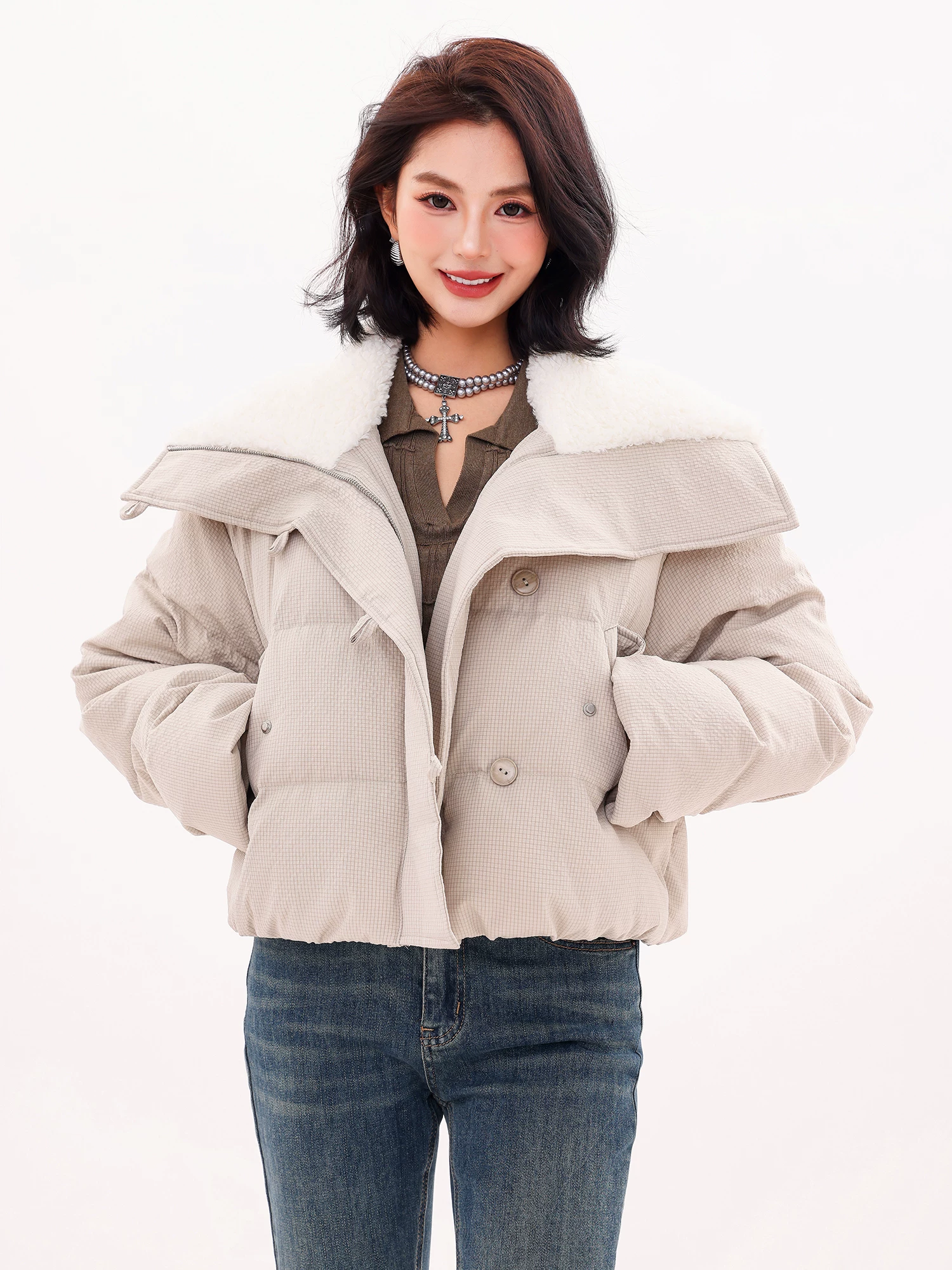 ABWLR Winter Love Song - Áo khoác ngắn có cổ ngắn nguyên bản Áo khoác cotton dành cho nữ Áo khoác phao cao cấp mùa đông