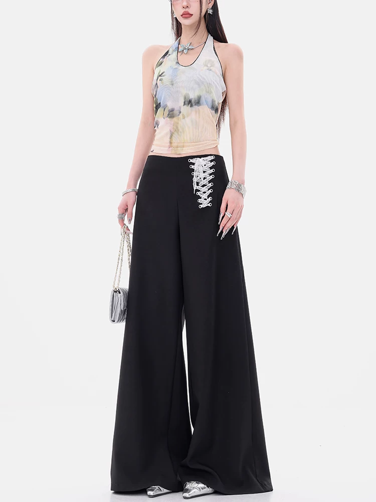 ABWEAR Elegant Echo - Quần vest thiết kế buộc dây nguyên bản dành cho nữ, quần thường ngày rộng rãi và đa năng cho mùa thu.