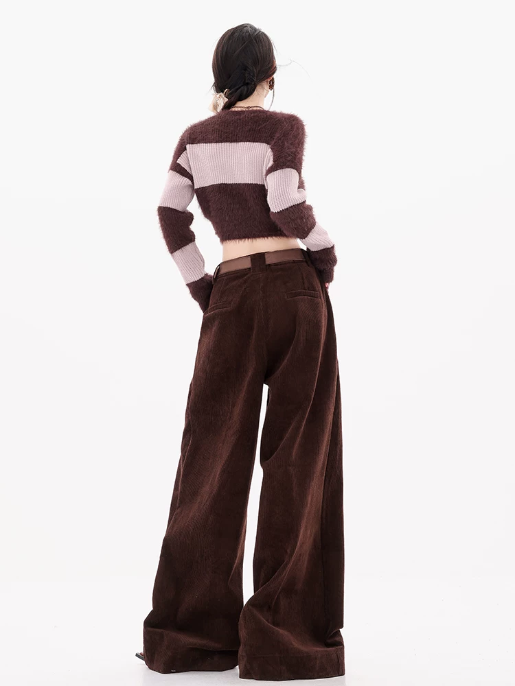 ABWEAR Wei Zhi Winter - Quần âu thẳng chất liệu nhung tăm nguyên bản dành cho nữ 2024 Quần ống rộng đa năng mới
