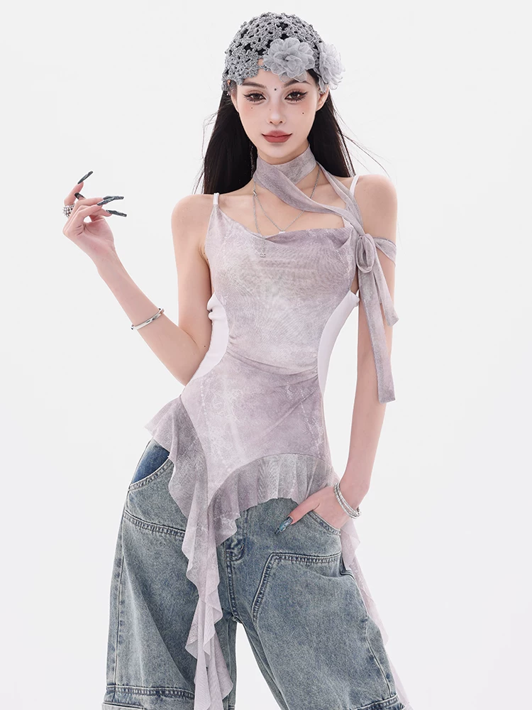 ABWEAR Know the Summer-Áo yếm có dây đeo không đều kiểu dáng độc đáo dành cho nữ