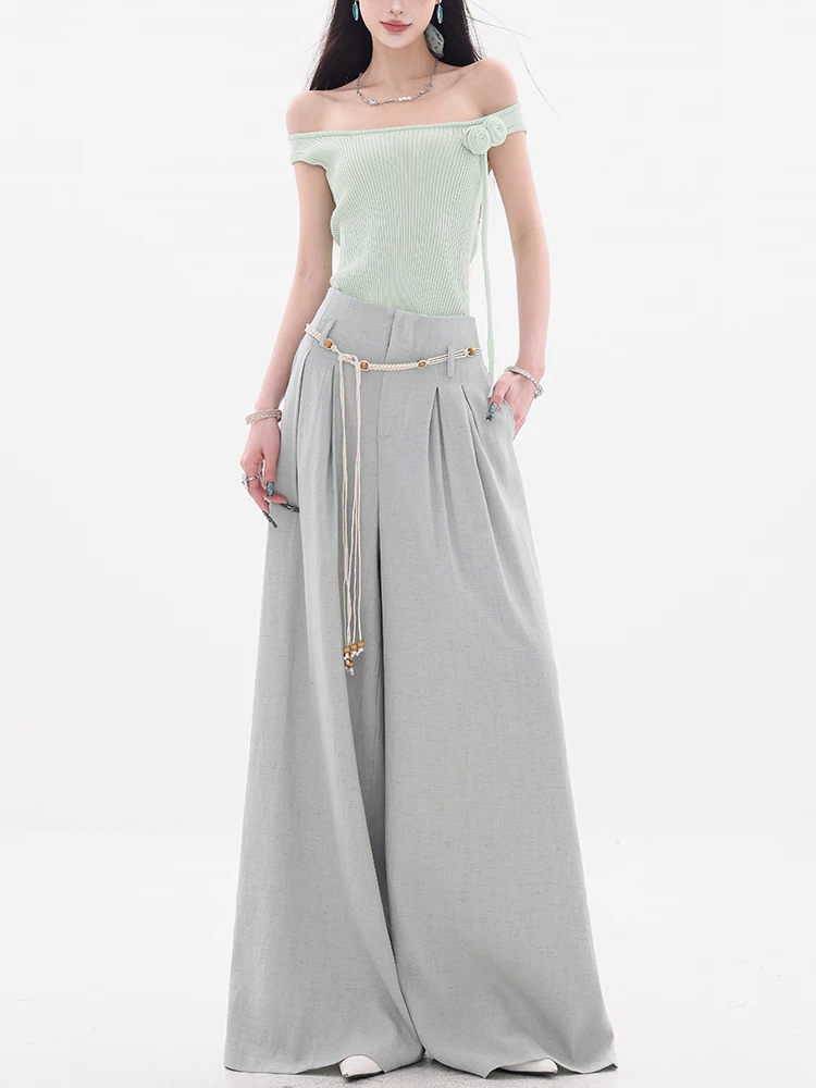 ABWEAR Bangkok Market-Quần thường ngày bằng vải lụa băng Drapey chính hãng dành cho nữ, phong cách mùa hè mới, quần ống rộng rộng rãi và thoải mái