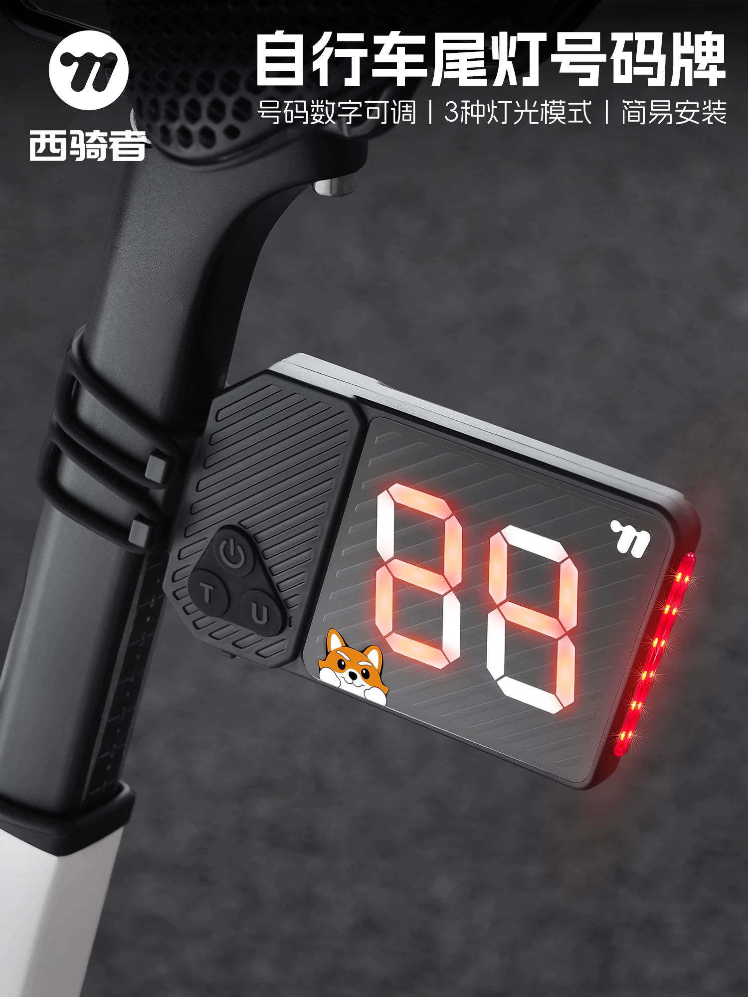 Đèn xe đạp West Rider, đèn hậu gắn biển số, đèn hậu xe đạp leo núi, đèn hậu xe đạp đường trường, sạc USB, biển số kỹ thuật số