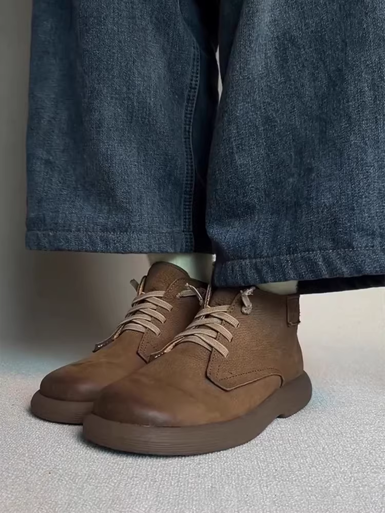 Phiên bản da bò~ Giày bốt Martin da thật phong cách Anh quốc cổ điển, kiểu dáng nghệ thuật, đế mềm, đa năng, buộc dây, dành cho nữ.